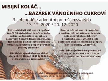 Chcete podpořit dobrou věc? Je tu Misijní koláč i Bazárek vánočního cukroví Chcete podpořit dobrou věc? Je tu Misijní koláč i Bazárek vánočního cukroví